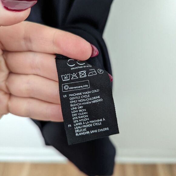 COS navy blue white trim crewneck ruffle long sleeve knitted midi dress - Picture 4 of 6